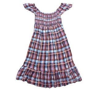 Anthropologie Womens Maxi Swing Dress Size M Petite Plaid Ruffle Romantic